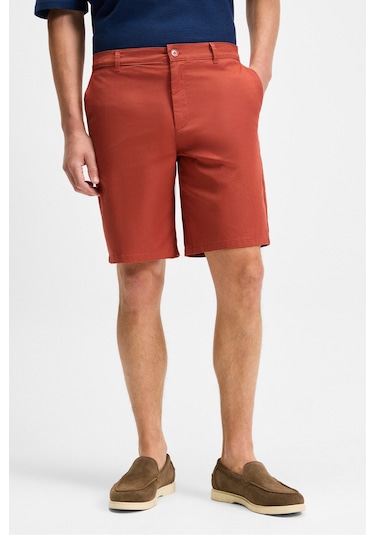 Grimelange TEEMO Erkek Yanları Cepli Fermuarlı Likralı Slim Fit Kiremit Rengi Şort