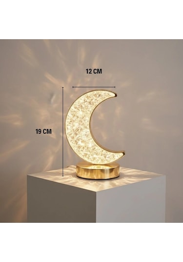 Buffer Hilal Ay Model Kristal Led Masa Lambası Dokunmatik, 3 Renk Işık Modlu, Şarjlı Mini Dekorat Çok Renkli