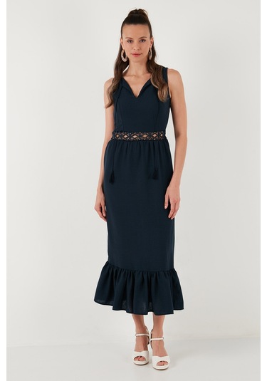 Lela Regular Fit Volanlı Kolsuz Midi Bayan Elbise 611El574 Lacivert