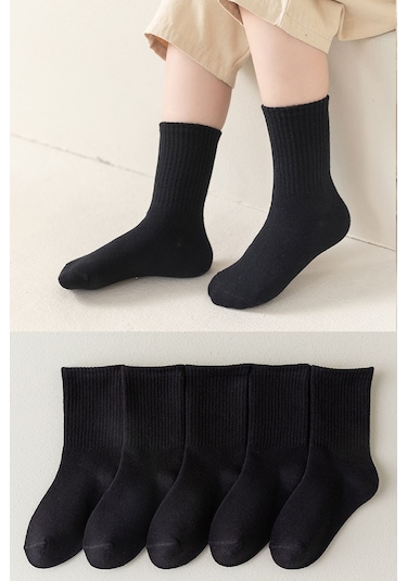 Bgk Unisex Çocuk 5 Çift Kolej Çorap Siyah