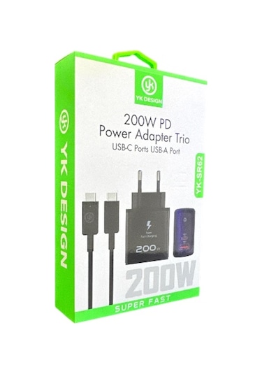 Yk Design Yk-sr62 200w Usb+pd Şarj Başlığı Ve Typec-typec Kablo