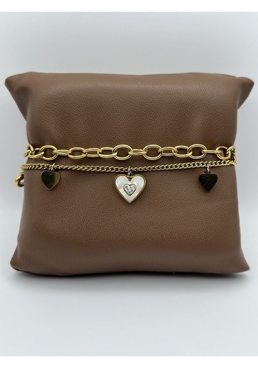 Arnes Jewelry Çelik Zincirli Kalpli Bileklik Ar132nes Gold