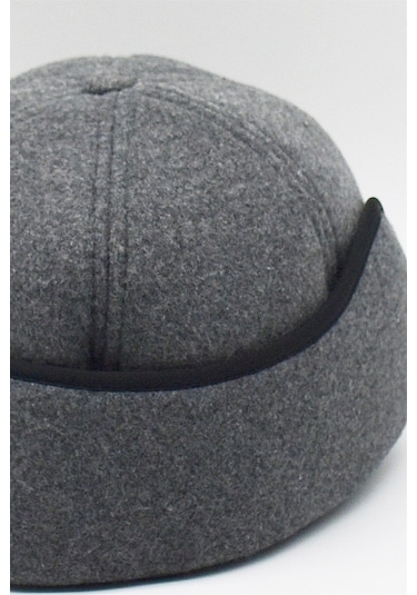 Erkek Gri Yün Kışlık Kulaklı Kep Beyzbol Şapkası