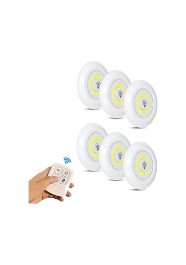 Vkemall Cob Beyaz Işık Led Gece Lambası, Uzaktan Kumanda Ve Dokunmatik Kontrol, Dolap Odalar İçin, Aaa Pil İle Çalışır Piller Dahil Değil , 6 Adet + 1 Kumanda Kutulu Set Beyaz