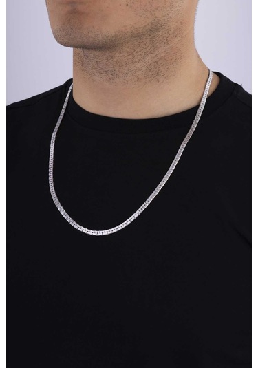 Gümüş Pazarım Kare Model Yassı Erkek Çelik Zincir Çok renkli