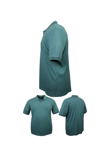 Erkek Büyük Beden 115 - 155 Kilo Arası Uygun Bedenli Likralı Pike Polo Yaka Cepli Tişört Yeşil