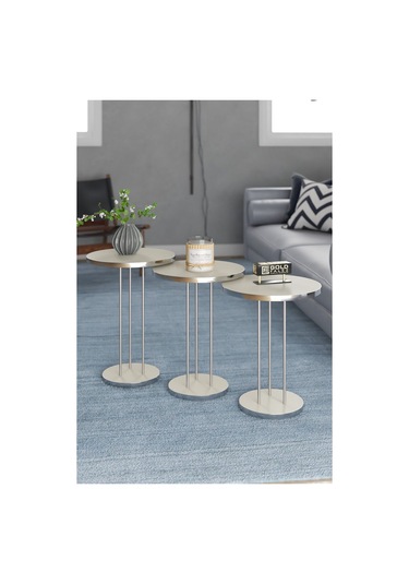 Orta Sehpa Ve Zigon Sehpa Terra Set Gümüş Krem