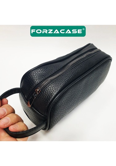 Unisex Suni Deri 2 Gözlü Günlük Tıraş Makyaj El Çantası - Fc706 Siyah