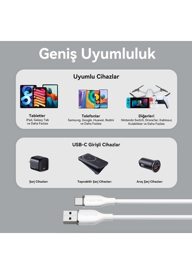 Voltme C2001 Powerlink Moss 60w Usb To Type-c Şarj Kablosu 1m 3a- Beyaz