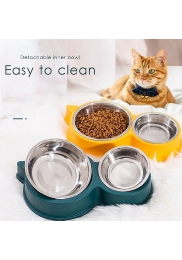 Dm Cbtx Pet Kedi Kulakları Paslanmaz Çelik Çift Kase, İkili Kase Seti