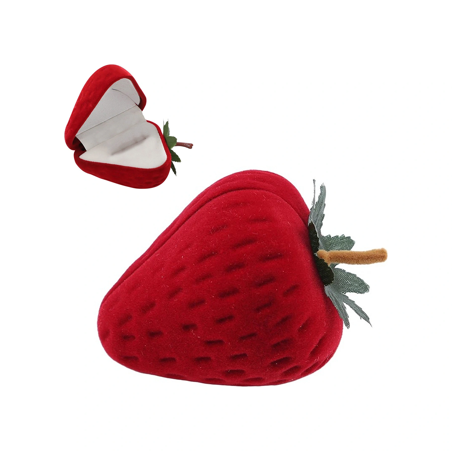 Konesam Kırmızı Çilek Şekilli Gümüşlük Kutusu - Evlilik/valentin Hediyesi - Kolye, Küpe Ve Yüzük Saklama Kutusu - 5x4.5cm Kırmızı