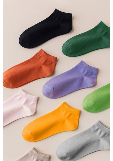 Kral Socks Yazlık Pamuklu Penye Kadın Patik Çorap 10 Çift - Çok Renkli