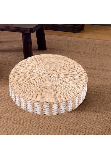 Homyl Yer Minderi Tatami Mat Dokuma Hasır El Yapımı Kowtow Beyaz 45x10cm