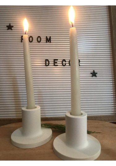 Modern Beton Şamdan Mumluk 2 Li Set Beyaz Renk Beyaz