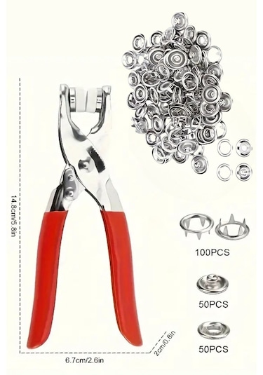 200 Adet Paslanmaz Çelik Çıtçıt Ve Pense Seti Metal Çıt Çıt Makinesi