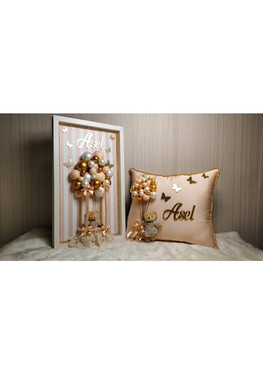 Satafatorganizasyon Bebek Kapı Süsü ve Takı Yastığı Toplu Ayıcıklı Pleksi İsimli Pembe