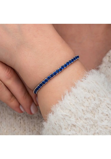 Artsmagazinmücevher Gümüş Lacivert Zirkon Taşlı Su Yolu Kadın Bilekik