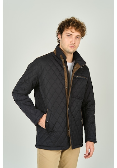 Daynax Erkek Dik Yaka Fermuar Ve Çıtçıt Kapamalı Kapitone Kaban 1000 Lacivert Lacivert