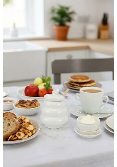 Acar Pamira Ahşap Kaşıklı Porselen Bal Kavanozu - Yam-06128