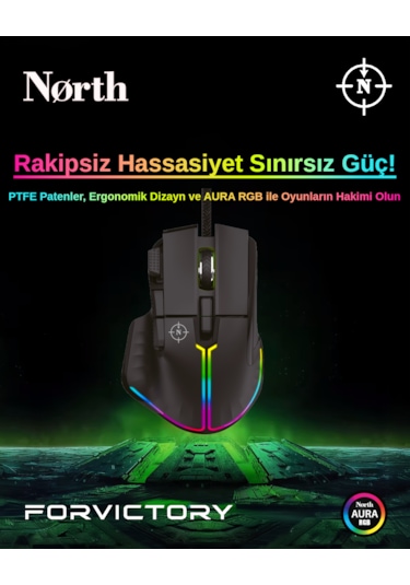 North Ragnarok PMW3389 RGB 12.800 Dpı Profesyonel Makrolu Oyuncu Mouse