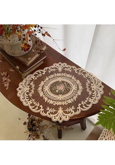 Yifomall 6'li Set El İşi Dantel Masa Örtüsü - Şık Ve Pratik Dekorasyon Ürünü Bej