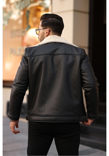 Erkek Napa Deri Içi Full Kürklü Yüksek Kalite Slim Fit Siyah-krem Mont & Ceket Siyah - Krem