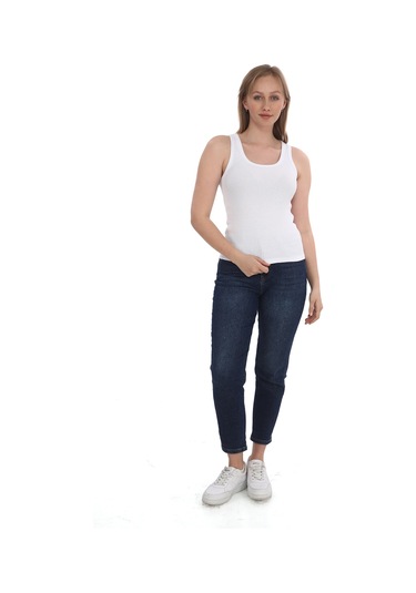 Monox Kadın Fitilli Likralı Pamuklu Askılı Atlet Beyaz