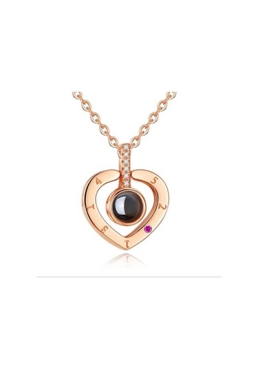 100 Dilde Seni Seviyorum Gold Kalp Projeksiyon Kolye