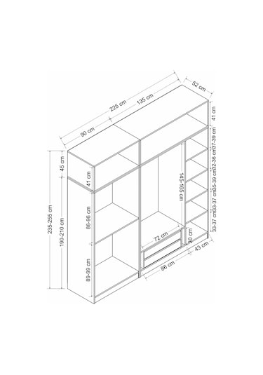 Kale 5 Mebran Panjur Kapaklı 2 Çekmeceli Dolap Ve Yüklük Kumtaşı 235cm Bej