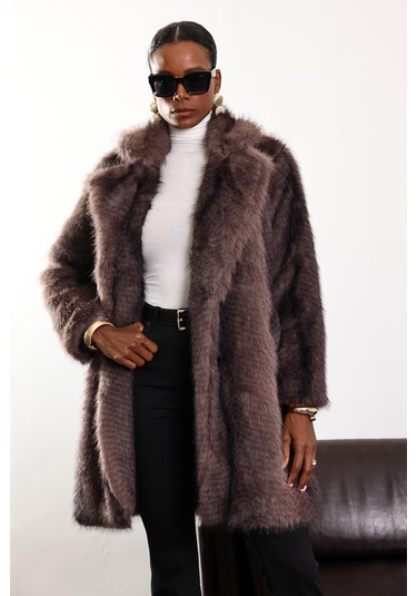 Vizon Midi Boy Hacimli Kürk Vizon