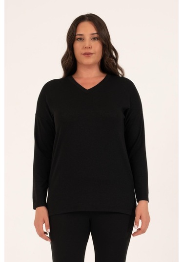 Basic V Yaka Triko Kazak-siyah Siyah