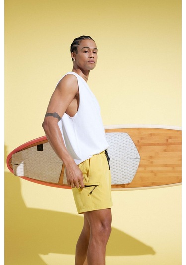 Defacto Defactofit Baskılı Esnek Dokulu Kısa Boy Sporcu Deniz Şortu C5138ax25hsyl468 Sarı