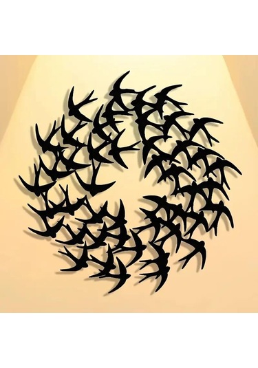 Cajuart Zarif Minimalist Kırlangıç Sürüsü 30 Cm Siyah Ahşap Tablo Dekor 1