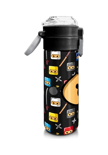 Coral High Kids Siyah Ninja Desenli Pipetli Ve Direkt İçim Çelik Termos 500 Ml 31919 Siyah - Beyaz
