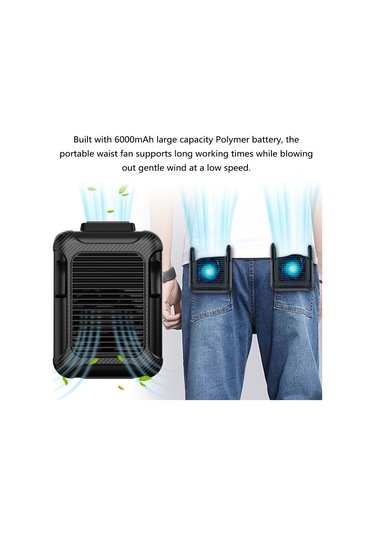 Açık Hava Bel Askılı Vantilatör Yaz Taşınabilir Klipsli Vantilatör 6000mah Pil Boyun Askılı Vantilatör Siyah