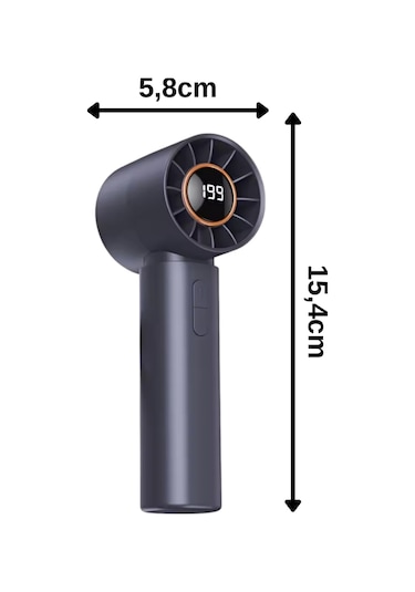 Taşınabililir Mini Usb Şarjlı Turbo Dijital Ekranlı El Vantilatör Fan Soğutucu T12 Gri