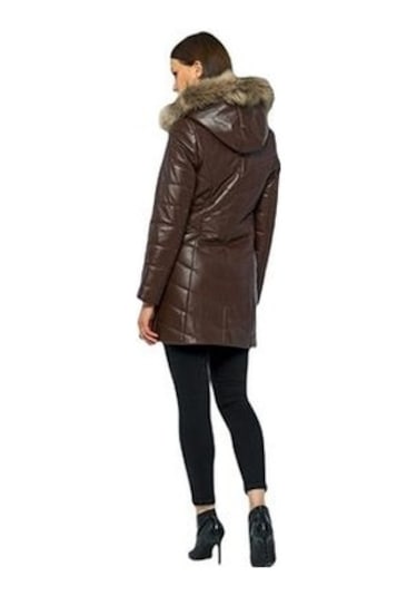 Basics&more Kadın Kürklü Kapüşonlu Deri Ceket Bdr020 001