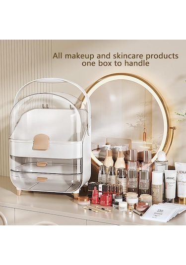 Makyaj Kozmetik Organizeri Şeffaf Kapak 2 Çekmeceli Kozmetik Düzenleyici Organizer Krem