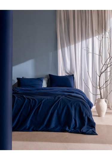Madame Coco Marly Tek Kişilik %100 Pamuk Penye Lastikli Nevresim Takımı - Lacivert 8684427199008 Lacivert