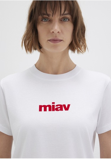 Mavi - Kırmızı Miav Baskılı Beyaz Tişört 1610622-86417 Beyaz