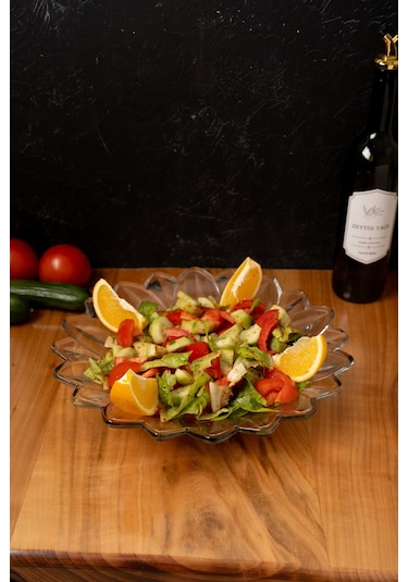 Mest Çiçek Model Cam Salata Kasesi - Sofralarınıza Estetik Dokunuş Çok Renkli