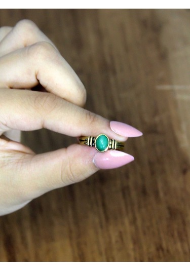 Doğal Taş Yeşil Akik Doğal Taşlı Antik Model Kadın Ayarlanabillir Yüzük Euy81ya Yeşil