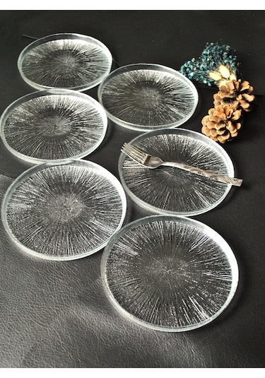 6 Parça Desenli Cam Mini Tatlı/kek/pasta Tabağı Seti 16cm