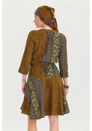 Hakim Yaka Düğme Detaylı Midi Elbise Yeşil