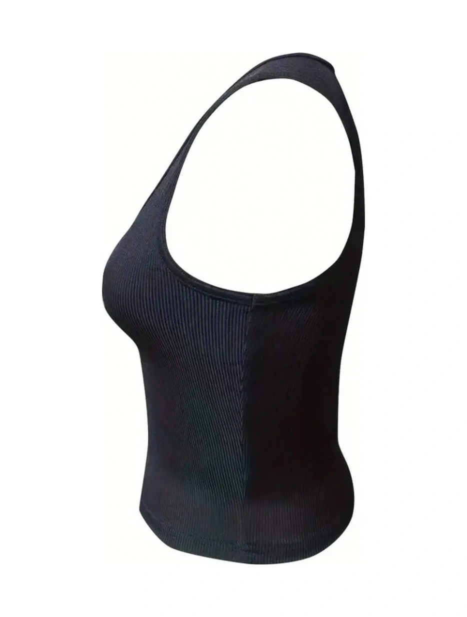 Nova Bazaar Kadın Kolsuz V Yakalı Kaşkorse Bluz Siyah