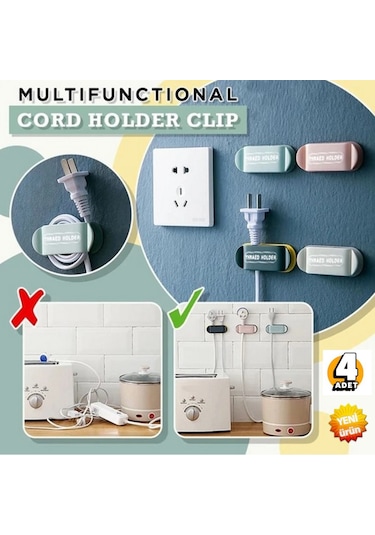 Kendinden Yapışkanlı Fiş Askısı 4 Adet Kablo Bağı Düzenleyici