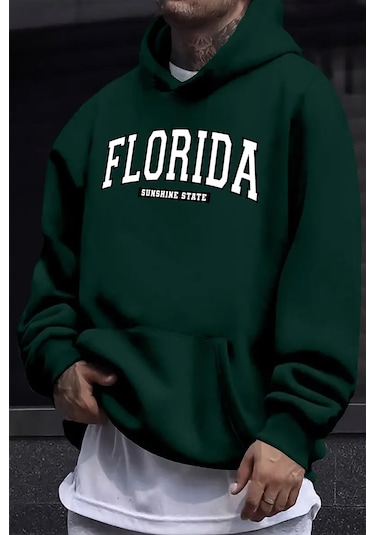 Florida Baskılı Oversize Sweatshirt Yeşil