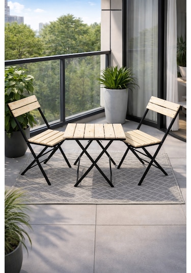 Ecowood Katlanır Masa Ve Sandalye Seti Balkon Kamp Seti Ahşap