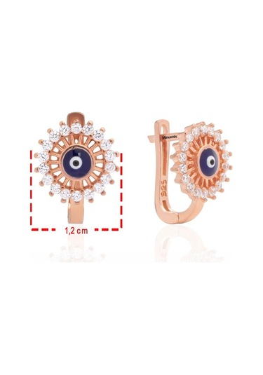 Pave Sıralı Nazar Boncuğu Gümüş Küpe Rose-2358