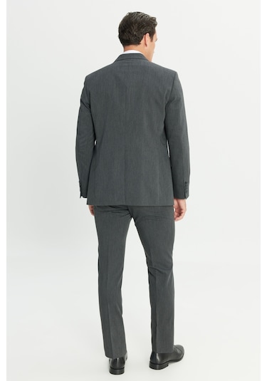 Erkek Antrasıt Slim Fit Dar Kesim Mono Yaka Takım Elbise Antrasit